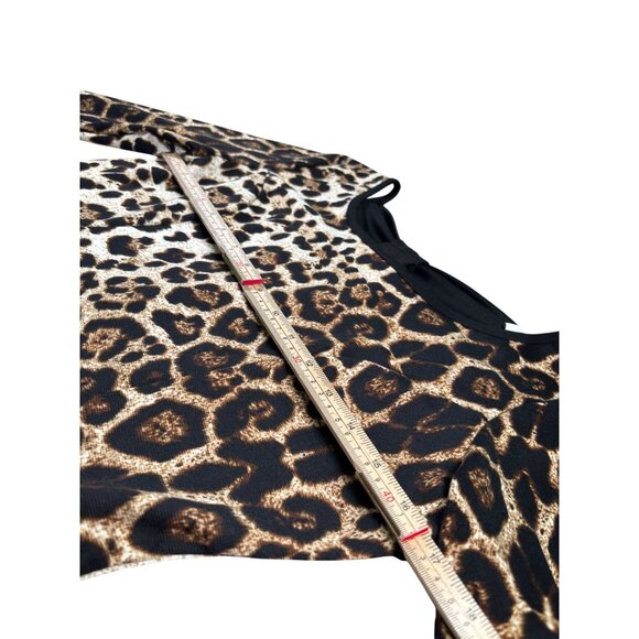 Bella D Womens Leopard Print Peplum Top With Bow Back Design - Picture 7 of 9